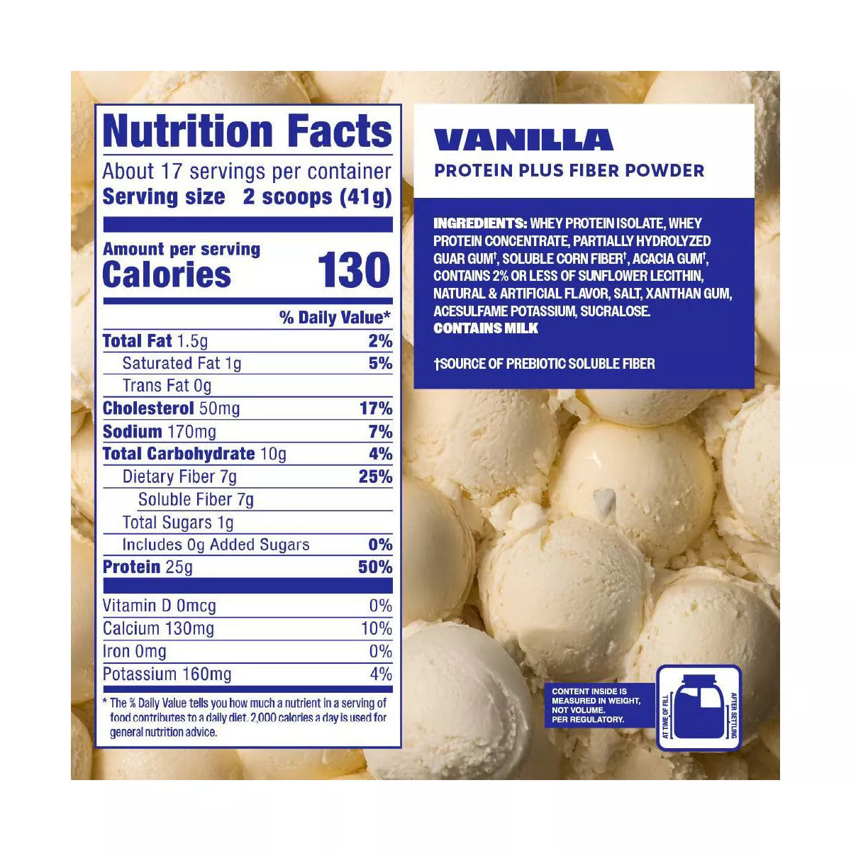 Premier Protein plus Fiber Powder - Vanilla - Whey Protein - 24.6Oz/17 Servings
