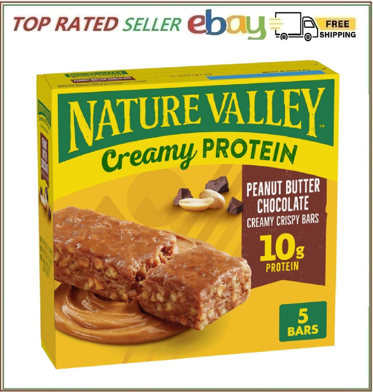 Nature Valley Creamy Protein Bars, Peanut Butter Chocolate, 10G Protein Snacks,
