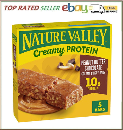 Nature Valley Creamy Protein Bars, Peanut Butter Chocolate, 10G Protein Snacks,