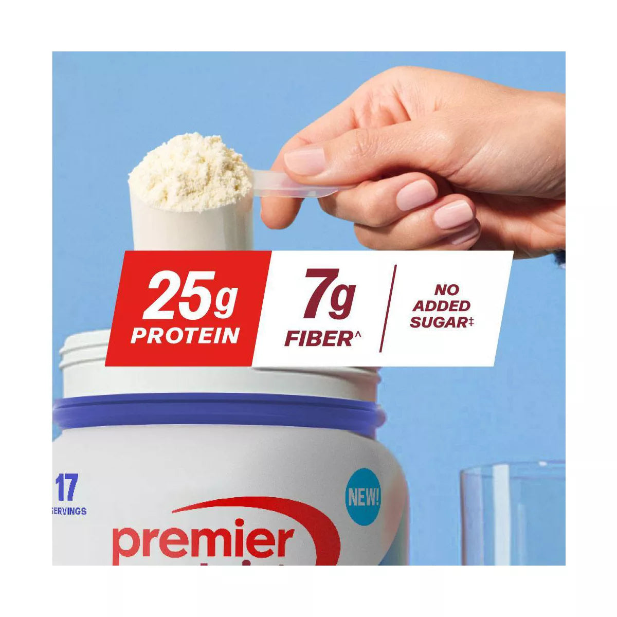 Premier Protein plus Fiber Powder - Vanilla - Whey Protein - 24.6Oz/17 Servings