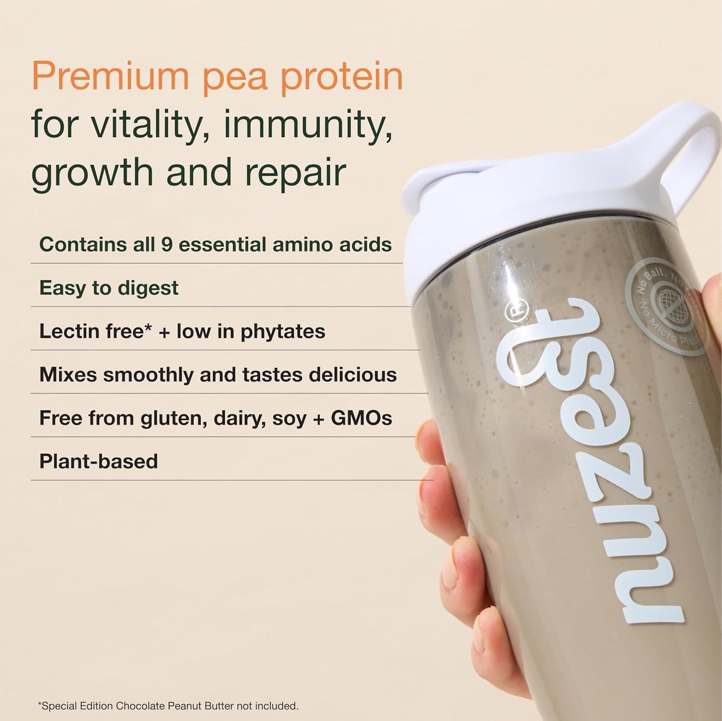 - Pea Protein Powder - Clean Lean Protein, Premium Vegan Plant Based, Dairy Free, Gluten Free, GMO Free, Naturally Sweetened Protein Shake, Smooth Vanilla, 20 Servings, 1.1 Lb