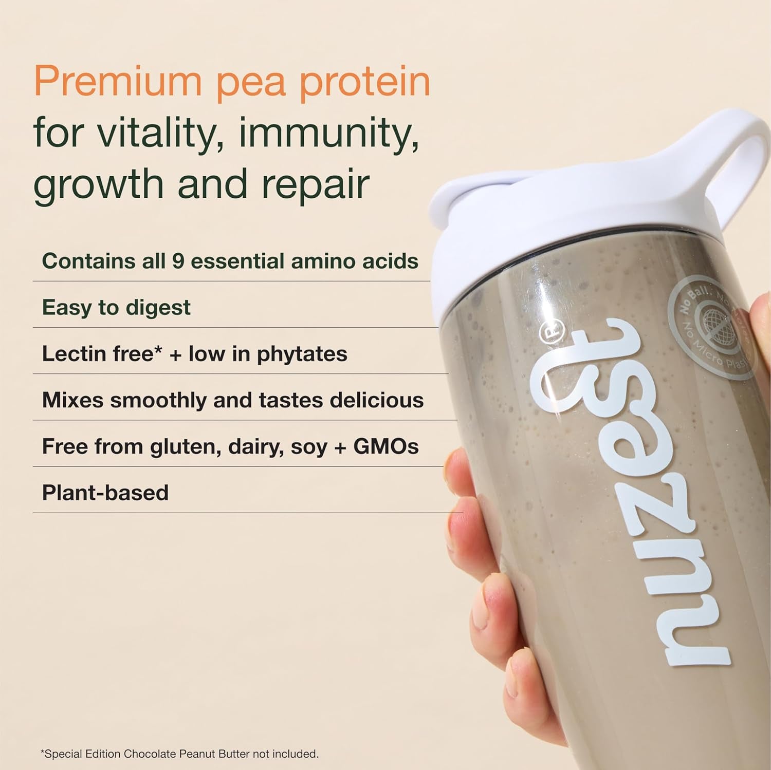 - Pea Protein Powder - Clean Lean Protein, Premium Vegan Plant Based, Dairy Free, Gluten Free, GMO Free, Naturally Sweetened Protein Shake, Smooth Vanilla, 20 Servings, 1.1 Lb