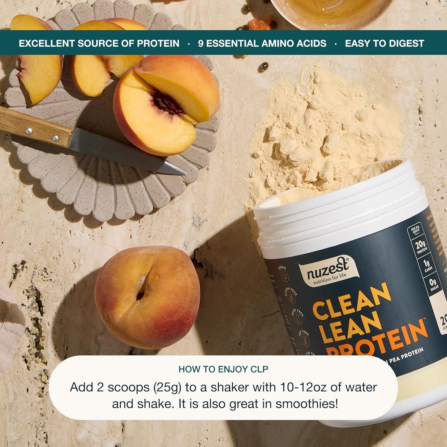 - Pea Protein Powder - Clean Lean Protein, Premium Vegan Plant Based, Dairy Free, Gluten Free, GMO Free, Naturally Sweetened Protein Shake, Smooth Vanilla, 20 Servings, 1.1 Lb